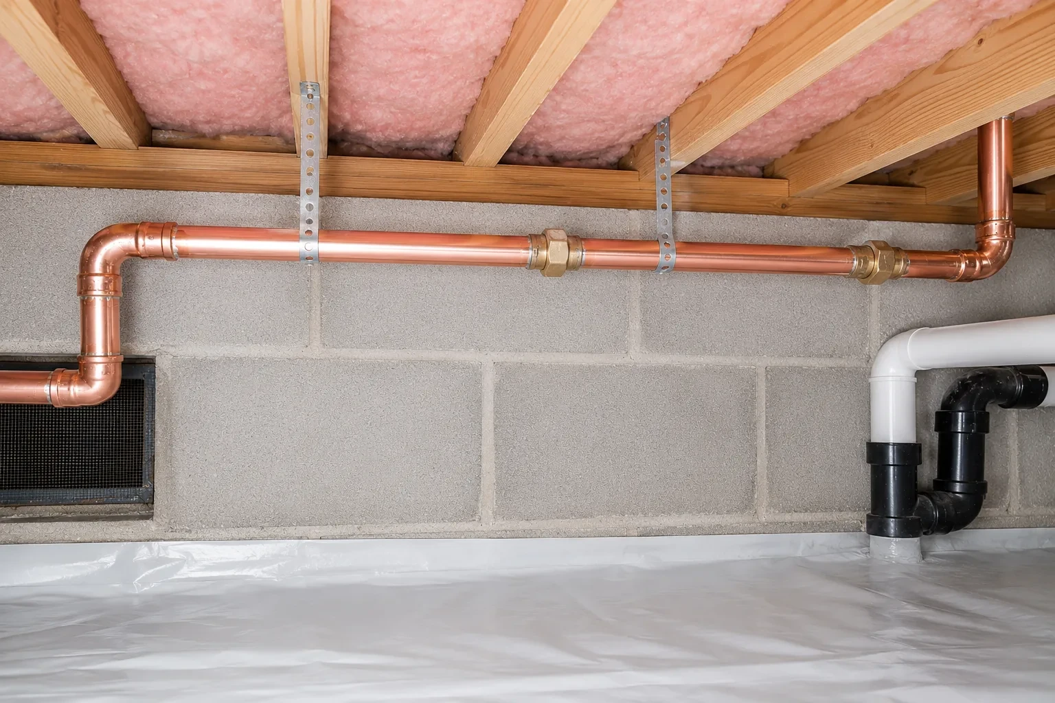 Crawl space pipe repair completed during a repipe in a Fremont, CA home