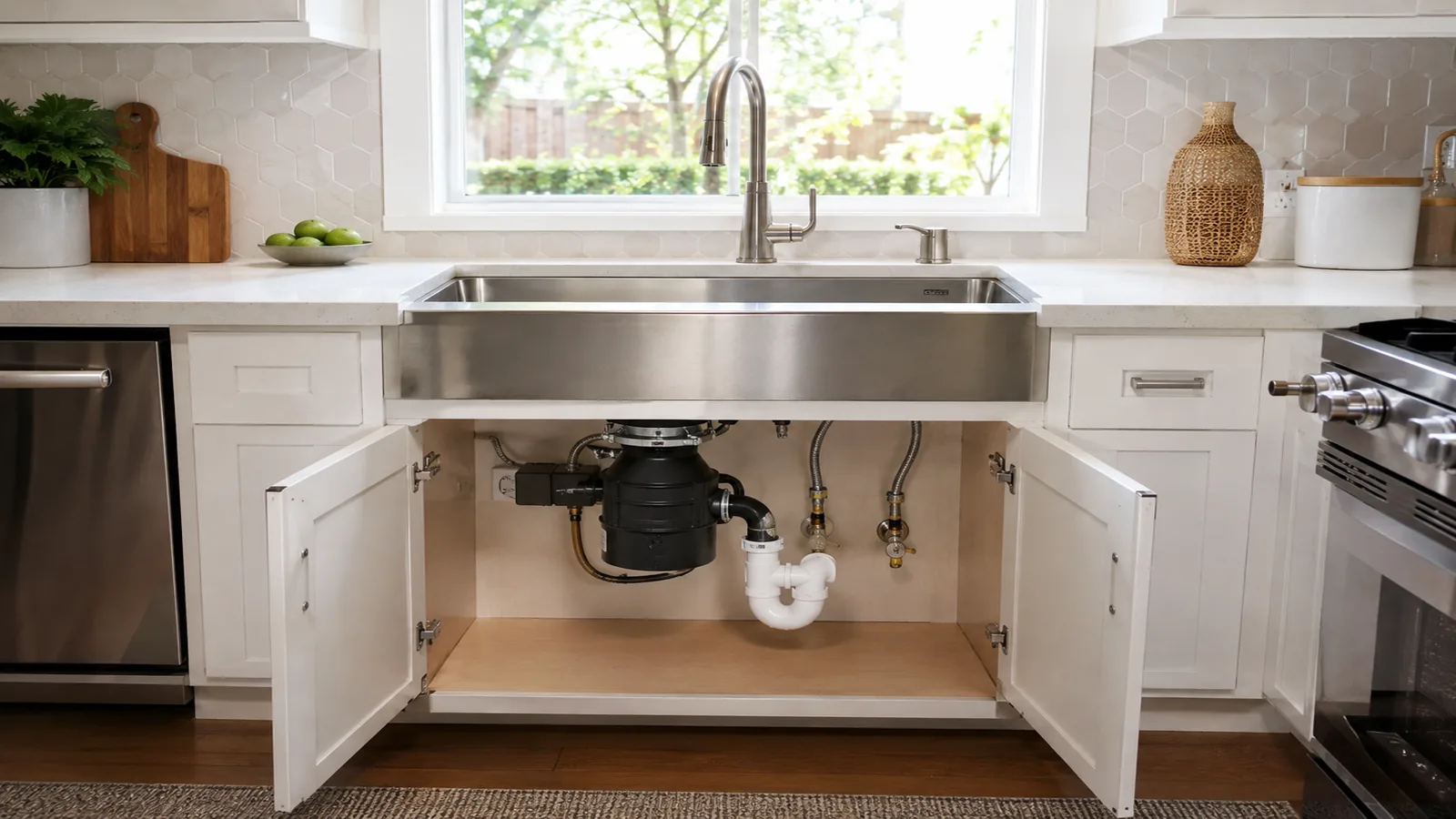 Finished bright kitchen sink and garbage disposal installation in the Ardenwood area of Fremont, CA